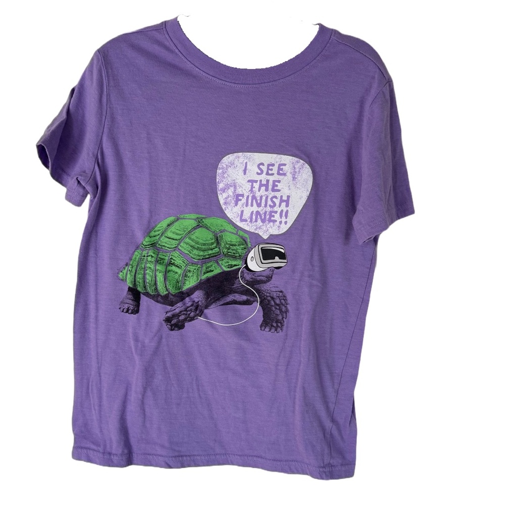 Boys Purple Tortoise "I See the Finish Line!!" Shirt Size Medium (8-10)